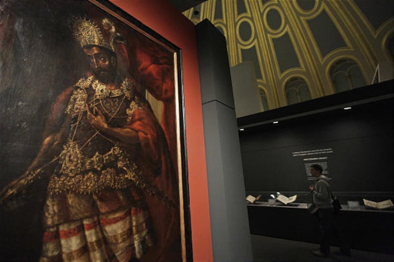 A painting of Montezuma (or Moctezuma) is seen at London's British Museum in an exhibit that opened Thursday.