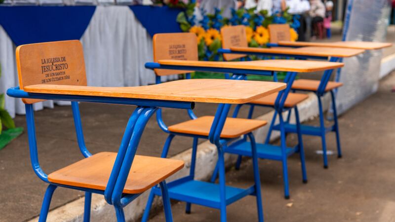 The Church of Jesus Christ of Latter-day Saints donates desks to schools in Escuintla, Guatemala, on July 25, 2025.