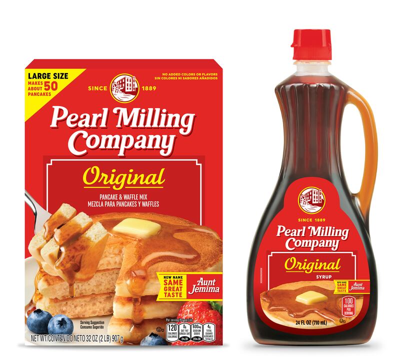 This image provided by PepsiCo, Inc., shows Quaker Oats’ Pearl Milling Company brand pancake mix and syrup, formerly the Aunt Jemima brand. Aunt Jemima products will continue to be sold until June 2021, when the packaging will officially change over.