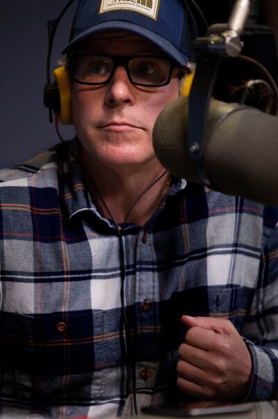 Casey Scott records his podcast called "Project Recovery" at KSL in Salt Lake City on Thursday, March 21, 2019.