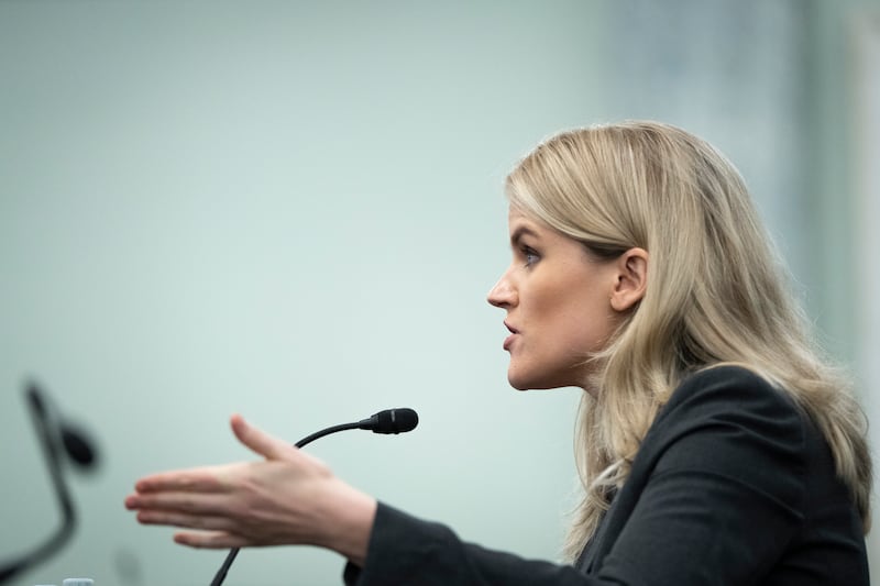 Former Facebook employee and whistleblower Frances Haugen testifies during a Senate hearing on Capitol Hill on Tuesday.