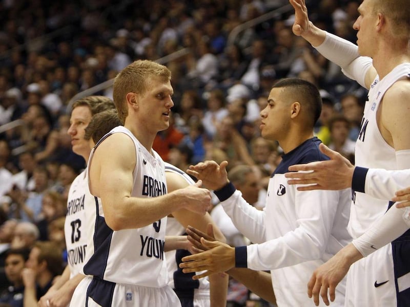 Brigham Young Cougars guard Tyler Haws (3) as BYU defeats Mercer 90-71 as they play men's basketball in the second round of the NIT on Monday, March 25, 2013, in Provo.