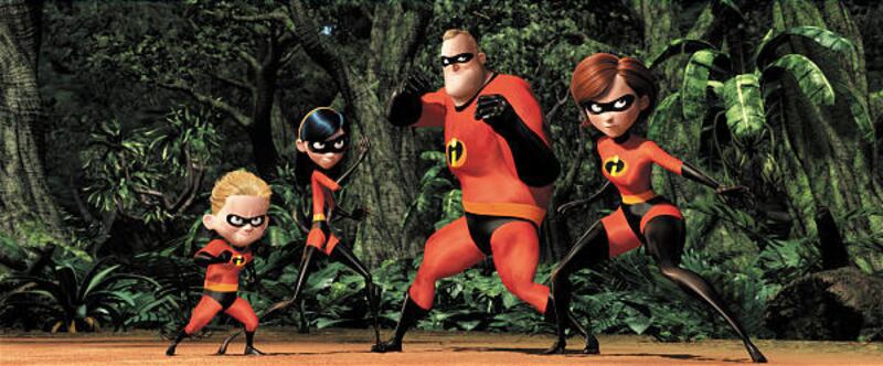 From left, Dashiel "Dash" Parr, Violet Parr, Mr. Incredible and Elastigirl are characters in "The Incredibles," a digitally animated superhero movie released in 2004 by Pixar.