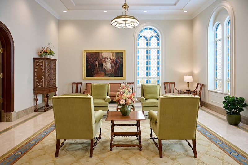 A waiting area inside the Yorba Linda California Temple.