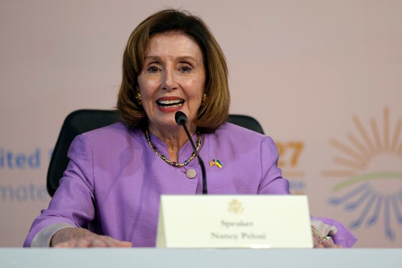 Speaker of the House Nancy Pelosi, D-Calif., speaks during a panel at the COP27 U.N. Climate Summit.