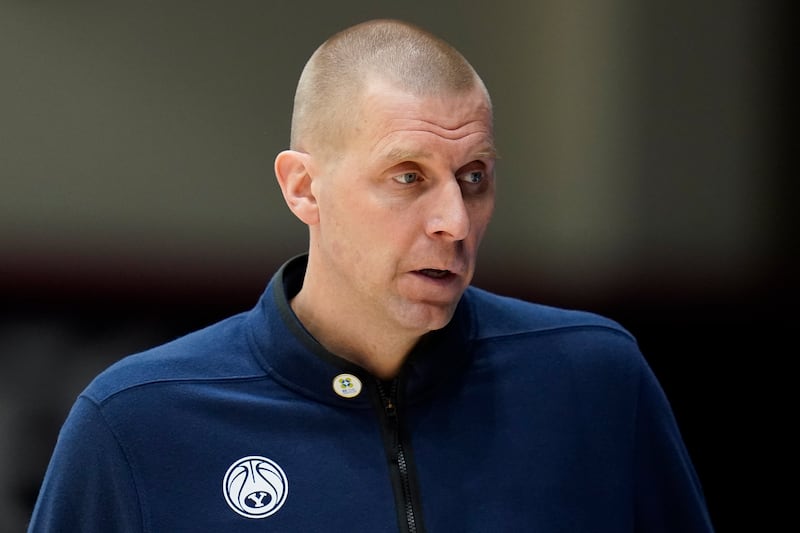 BYU coach Mark Pope watches game against Saint Mary’s in Moraga, Calif., Saturday, Feb. 18, 2023.