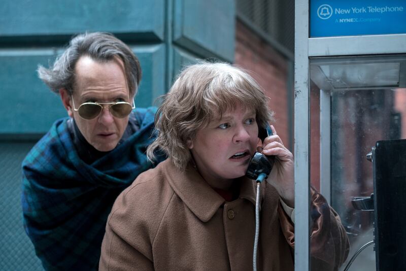 Richard E. Grant as Jack Hock and Melissa McCarthy as Lee Israel in “Can You Ever Forgive Me?"