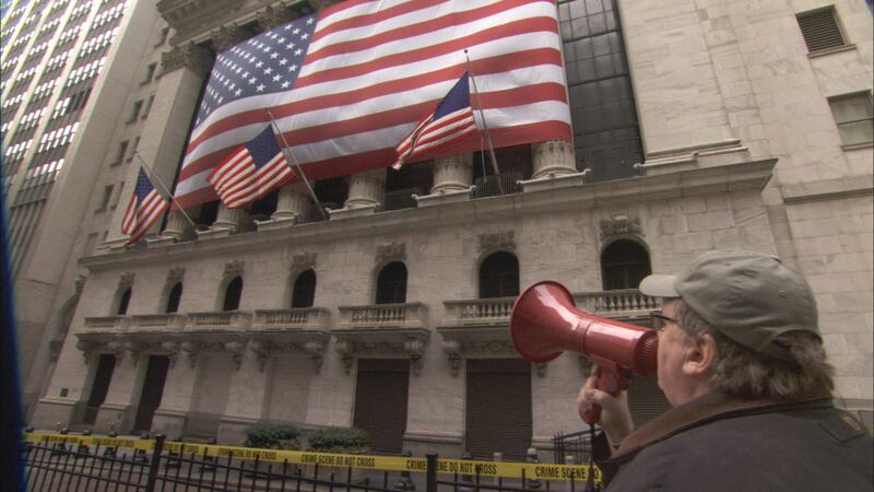 Filmmaker Michael Moore declares the New York Stock Exchange a crime scene in a 2009 film, “Capitalism: A Love Story.”