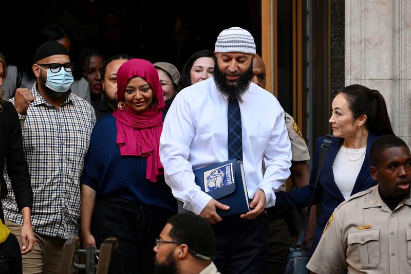 Adnan Syed leaves the courthouse after a hearing in Baltimore.