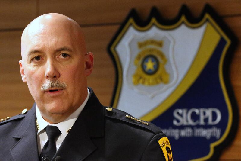FILE — Salt Lake City Police Chief Mike Brown answers questions following a press round table discussion at the public safety building in Salt Lake City Monday, Feb. 29, 2016.