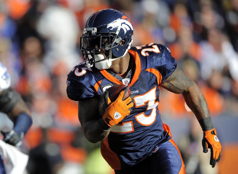 Denver Broncos running back Willis McGahee (23) runs during an NFL football game between the Denver Broncos and the New England Patriots in Denver, Sunday, Dec. 18, 2011.