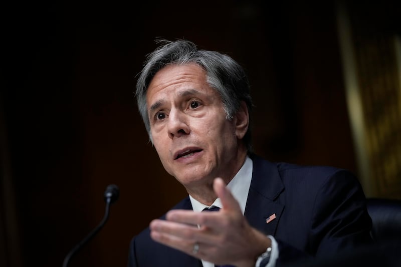 Secretary of State Antony Blinken speaks during a Senate Foreign Relations Committee hearing on Capitol Hill in Washington.