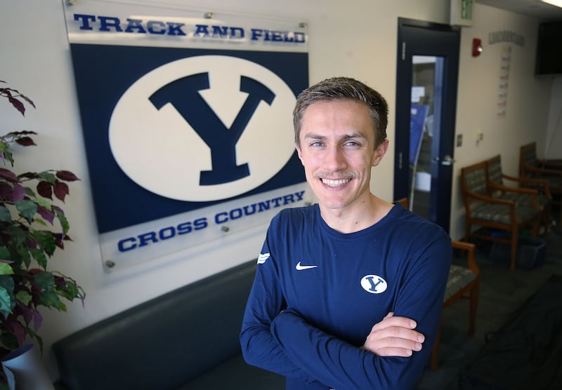 BYU distance runner Conner Mantz poses at the Smith Fieldhouse in Provo on Friday, Feb. 19, 2021.