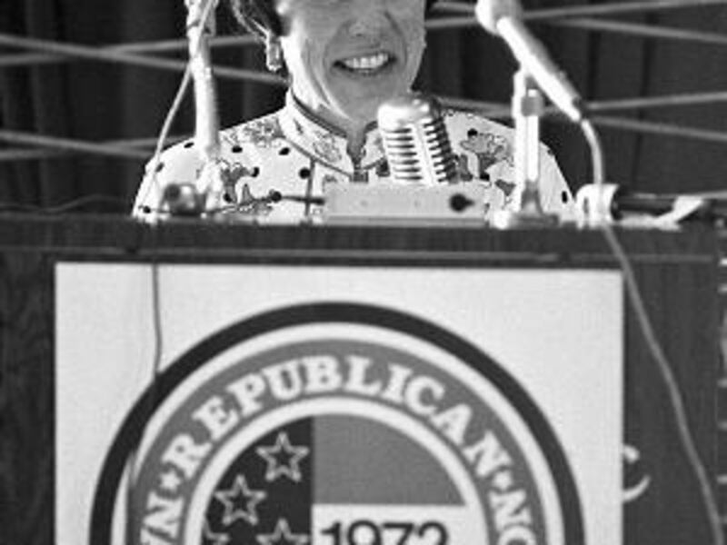 Anne Armstrong prepares to make a keynote speech at the 1972 GOP convention in Miami Beach, Fla. She was the first woman ever to do so.