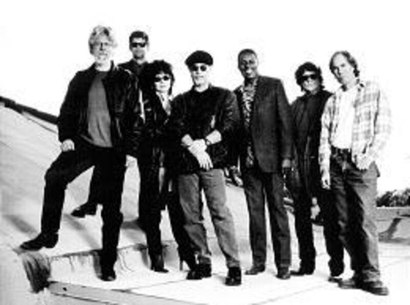 Left to right, Fred Tacket, Kenny Gradney, Shaun Murphy, Paul Barrere, Sam Clayton, Richie Hayward and Bill Payne, of Little Feat.