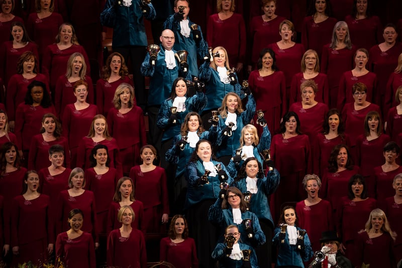 The Tabernacle Choir at Temple Square and Bells at Temple Square perform at the Conference Center on Dec. 17, 2021.