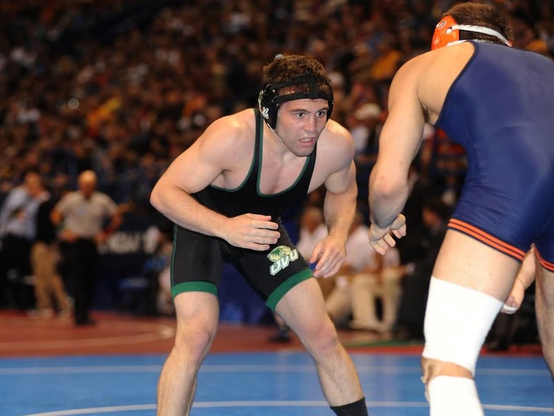 UVU senior Josh Wilson wrestles Illinois' Eric Terrazas at the 2012 NCAA Wrestling Championships in St. Louis, Mo.