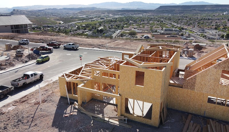 Homes under construction are pictured in St. George on April 8, 2021.