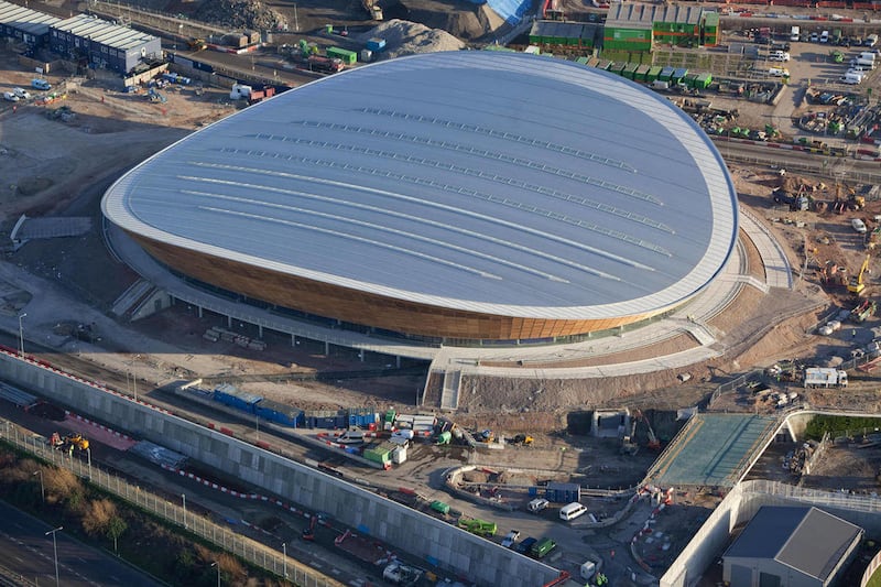 This released Monday Feb. 21, 2011 by the London 2012 Olympic Delivery Authority showing an aerial view Velodrome in the VeloPark in London taken on Feb. 8, 2011. London organizers unveiled the velodrome for the 2012 Games on Tuesday, the first venue