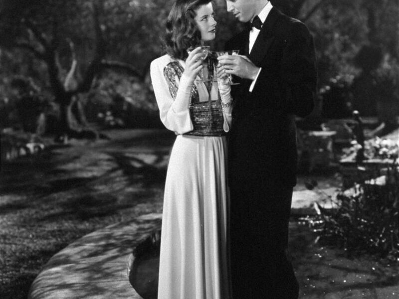Jimmy Stewart and Katharine Hepburn appear in the 1940 romantic comedy, "The Philadelphia Story."