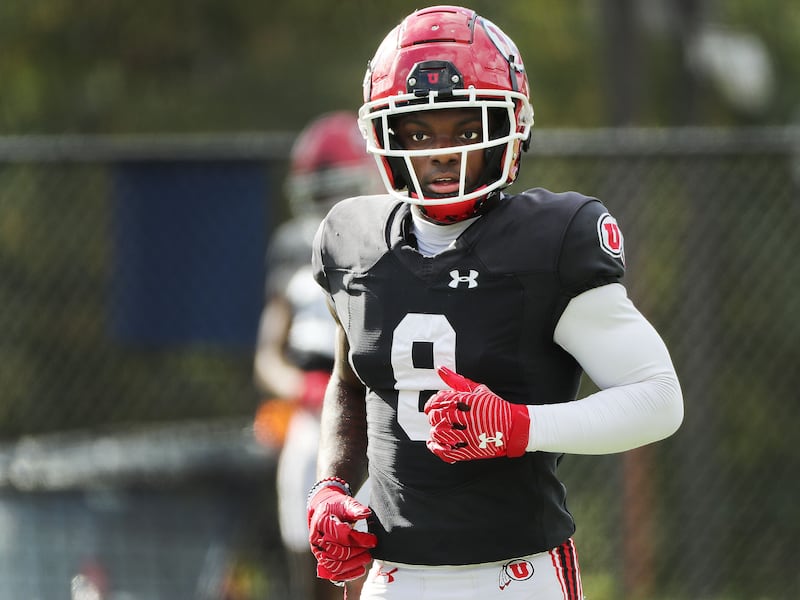 Utah cornerback Clark Phillips III lines up during practice for the Rose Bowl at Dignity Health Sports Park in Carson, Calif.