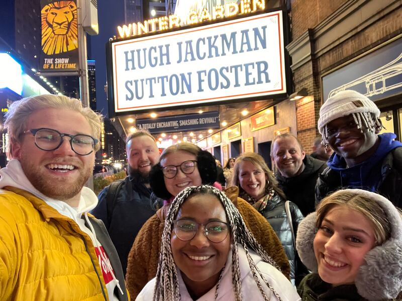 Russell Stevenson with his wife and stepchildren in New York at Christmastime 2022. Front, from left, stepson Tyler Tesch and his wife Mariama. stepdaughter Katy Olsen. Middle: Stepdaughter Sydney Mecham and stepson Levi Olsen. Back, Stepson-in-law Parker Mecham, and Sherilyn and Russell Stevenson.