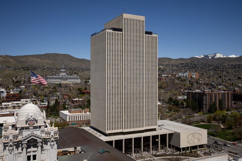 The Church Office Building of The Church of Jesus Christ of Latter-day Saints in Salt Lake City is pictured on April 28, 2023.