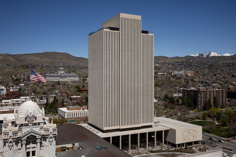 The Church Office Building of The Church of Jesus Christ of Latter-day Saints in Salt Lake City is pictured on April 28, 2023.