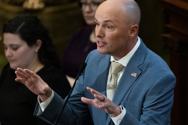 Gov. Spencer Cox delivers his 2024 State of the State address to the legislature at the Capitol in Salt Lake City.