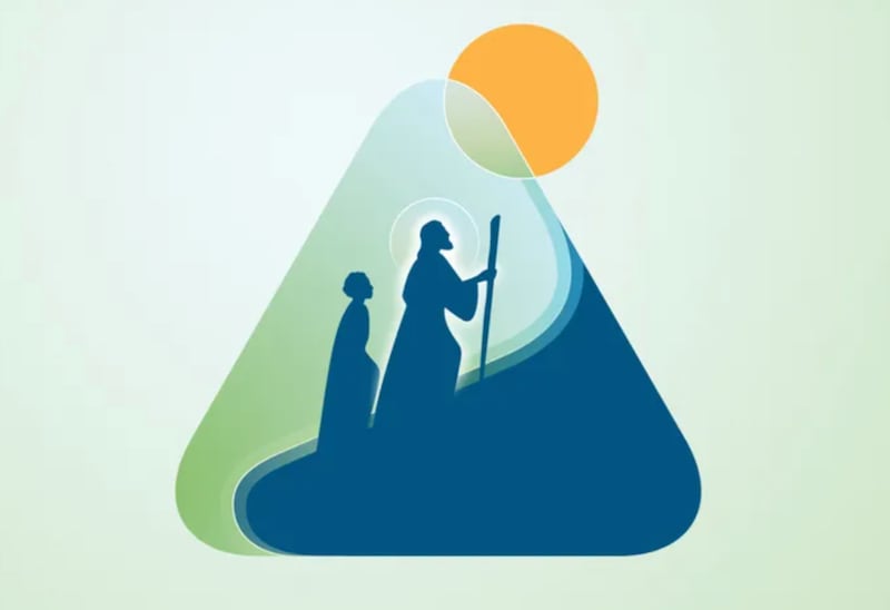 The 2026 youth theme logo shows a silhouette of Jesus Christ walking with someone up a mountain with the sun in the corner.