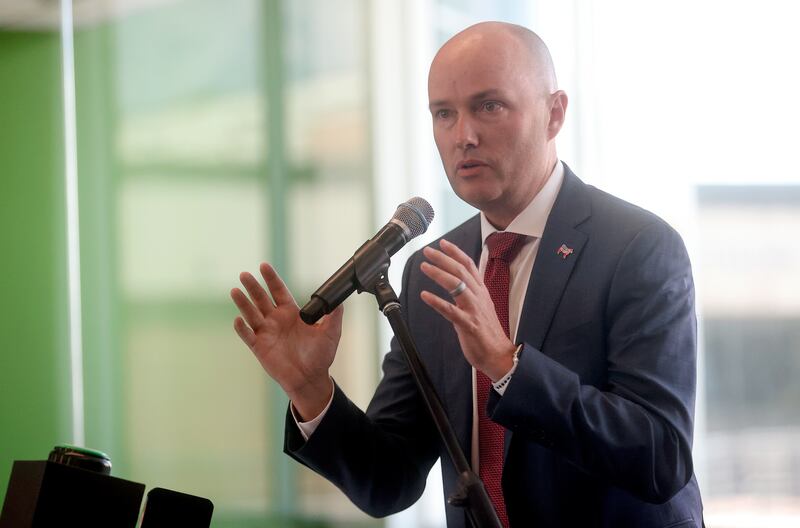 Gov. Spencer Cox speaks during an event at Utah Valley University in Orem on Thursday, Aug. 18, 2022.