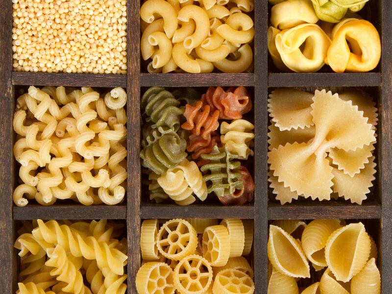 Pasta comes in a variety of shapes, with many available in gluten-free and wheat versions.