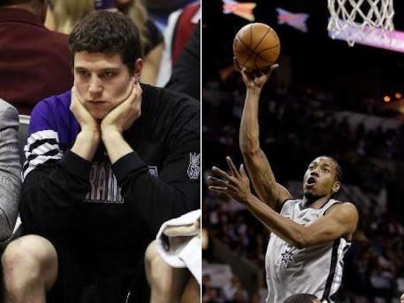 Jimmer Fredette (left) and Kawhi Leonard (right) were college rivals in the Mountain West Conference. Now they find themselves in opposite situations in the NBA.