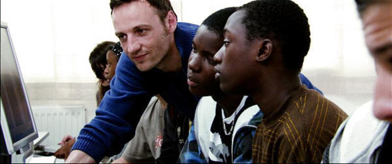 Francois Begaudeau, left, Franck Keita and Boubacar Toure in "The Class," set in Paris.