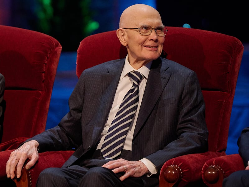 President Dallin H. Oaks smiles during the First Presidency's Christmas Devotional broadcast on Sunday, Dec. 7, 2025.