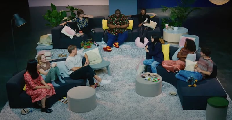 Nine young adults discuss a scene from “The Chosen” in a documentary, “Unfiltered: Gen Z Reacts to ‘The Chosen.’”