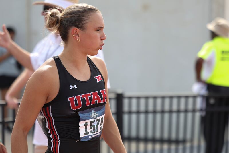 Utah's McKaylie Caesar between races at the NCAA regionals at College Station, Texas.