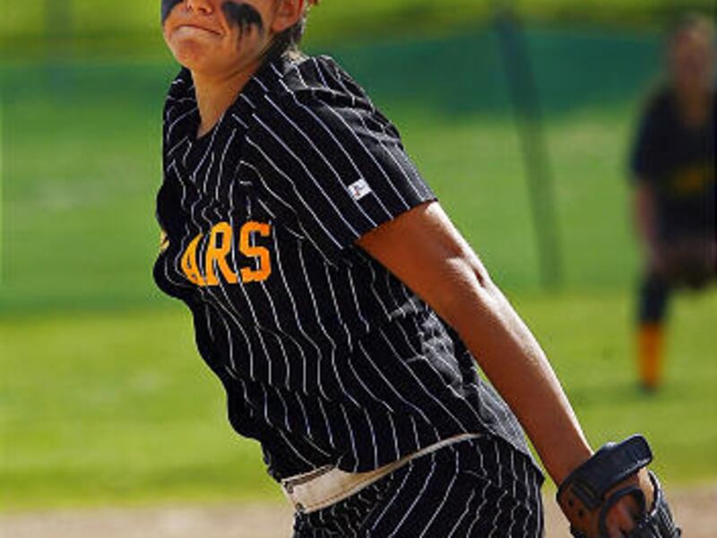 Union High's Kaycee Prevedel throws a pitch to the plate in Thursday's 3A state tournament game against Manti.