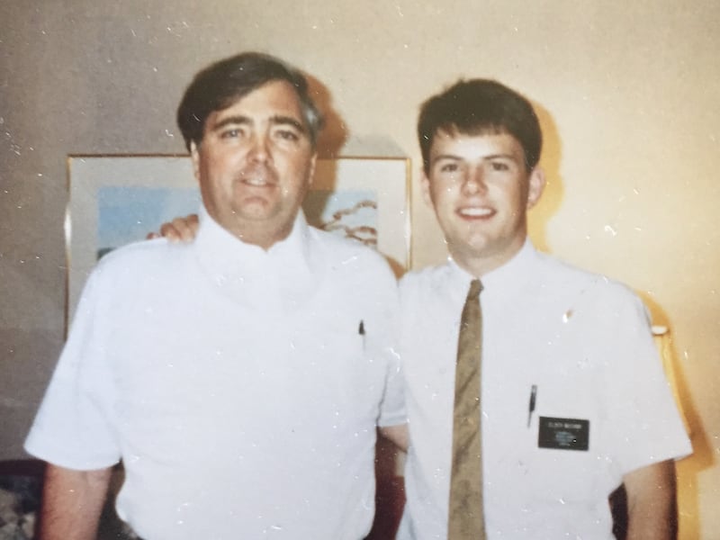Dave McCann, right, poses with his dad Dale, in Austin, Texas, when BYU traveled to there to play the Longhorns in 1987.