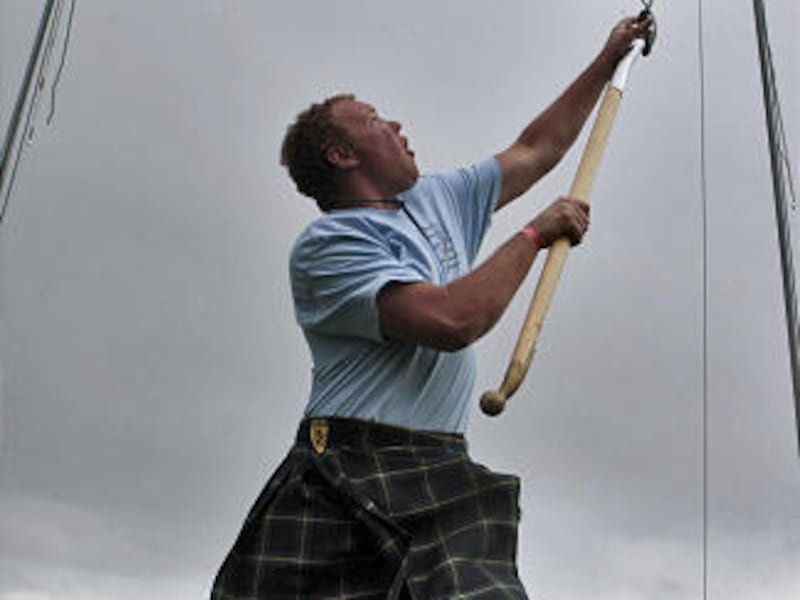 Nick Westover takes a flings a 16-lbs sheaf for height as part of the athletic competitions during the 35th annual Utah Scottish Association Highland Games and Scottish Festival at Thanksgiving Point in Lehi Saturday, June 13, 2009. The two-day event fea