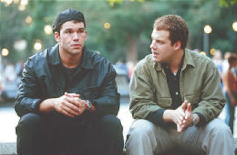 Mickey (Michael Parducci) and Ethan (Jordan Gelber) ponder the future in Daniel Kay's "Way Off Broadway."