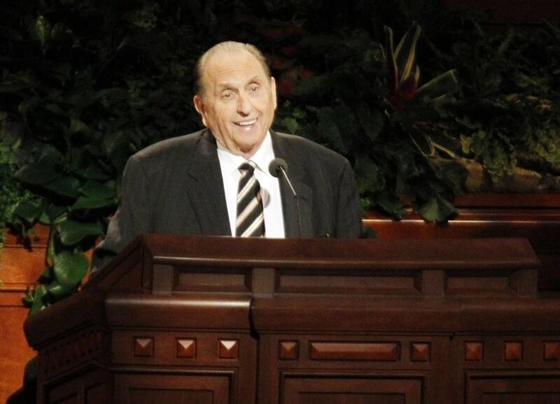 President Thomas S. Monson speaks during general conference at the LDS Conference Center in Salt Lake City on Saturday, Oct. 1, 2011.