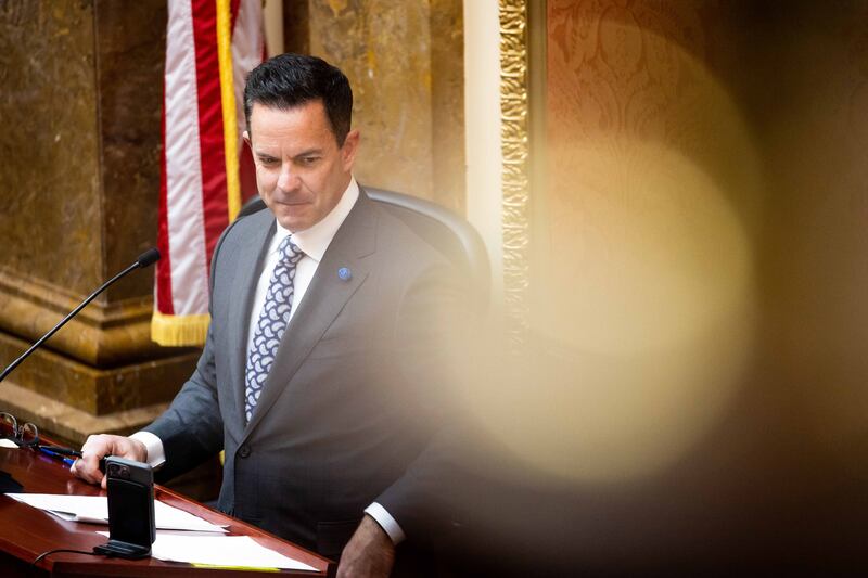 House Speaker Brad Wilson, R-Kaysville, oversees the House chamber at the Capitol in Salt Lake City on Jan. 20, 2022.