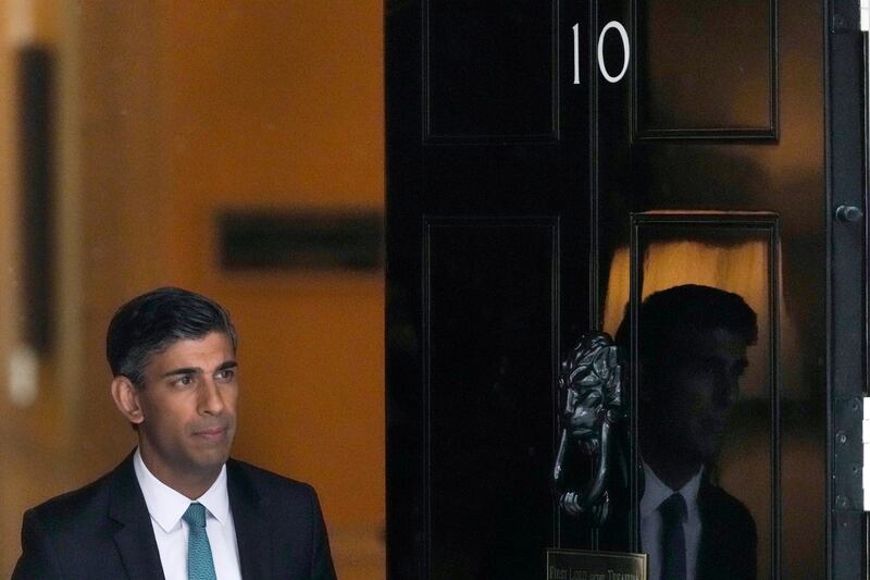 Britain’s Prime Minister Rishi Sunak leaves 10 Downing Street in London on Wednesday, Oct. 26, 2022.