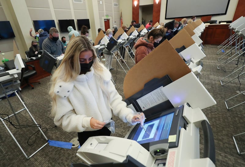 Amy Skalla votes at Draper City Hall in Draper, Utah.
