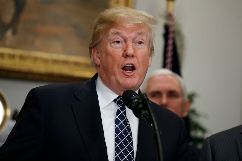 FILE - President Donald Trump speaks during an event to honor Dr. Martin Luther King Jr., in the Roosevelt Room of the White House, Friday, Jan. 12, 2018, in Washington. (AP Photo/Evan Vucci)