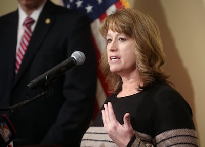 Kathy Mackay, cold case crime analyst, speaks during a press conference about the Utah Department of Public Safety's new Cold Case Database at the Capitol in Salt Lake City on Tuesday, Jan. 29, 2019.