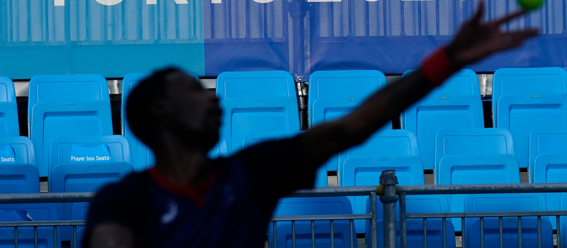 Gael Monfils, of France, practices at the Ariake Tennis Center ahead of the 2020 Summer Olympics in Tokyo.