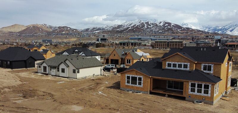 Houses under construction near Thanksgiving Point and Silicon Slopes in Lehi, Utah.