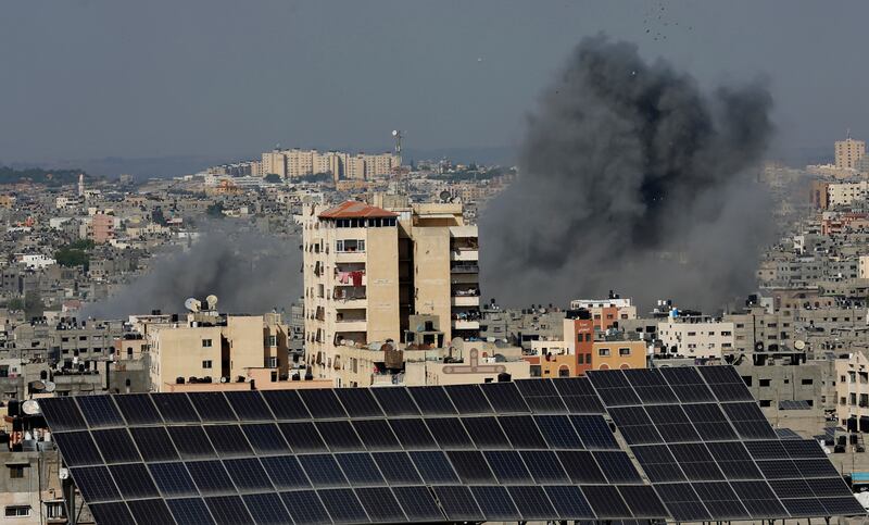 Smoke rises after Israeli airstrikes in Gaza in Gaza City.
